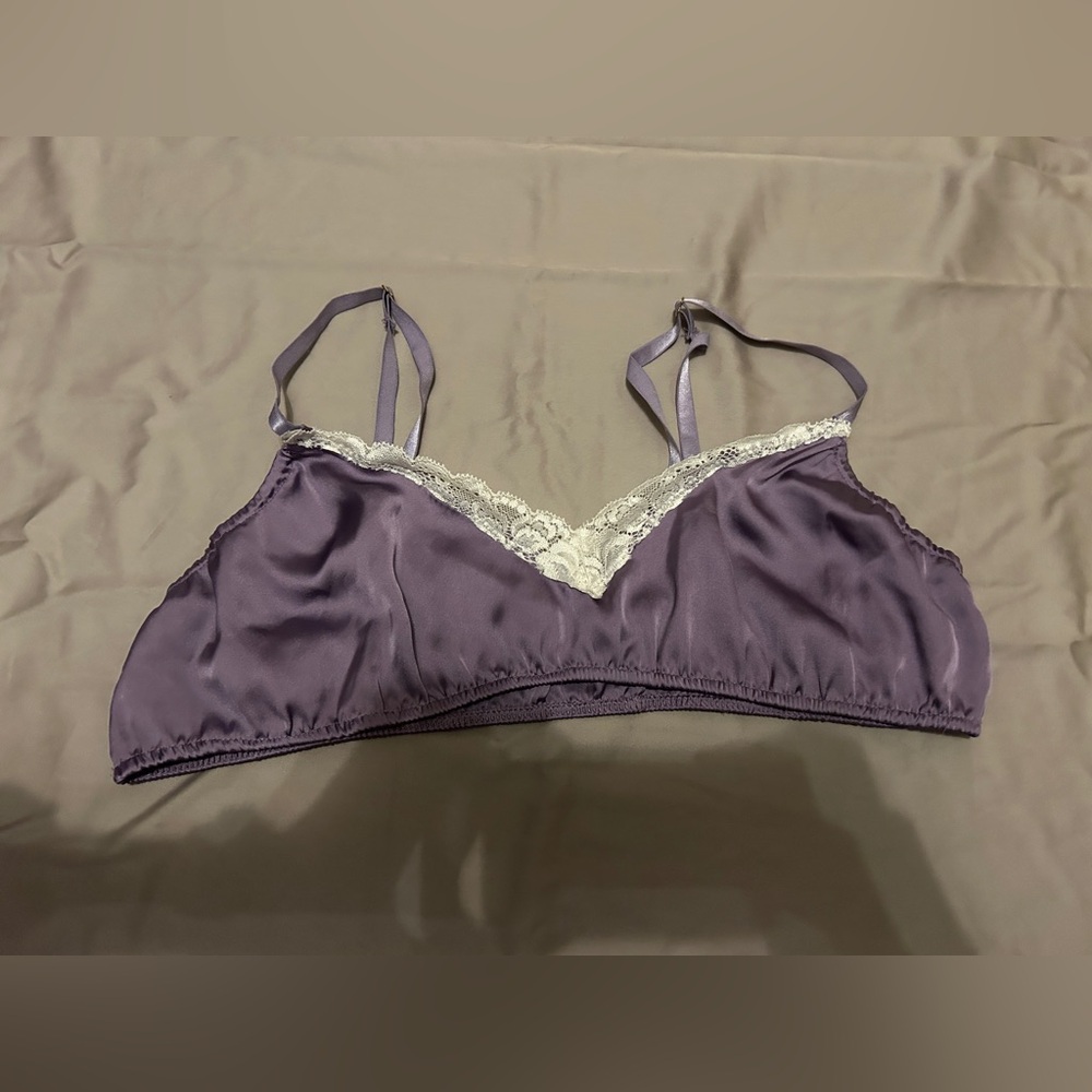 Free People satin Lacey bralette in purple color Size XL